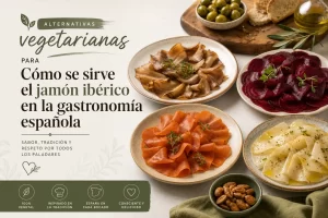 alternativas vegetarianas para Cómo se sirve el jamón ibérico en la gastronomía española