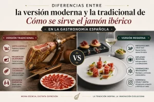 diferencias entre la versión moderna y la tradicional de Cómo se sirve el jamón ibérico en la gastronomía española