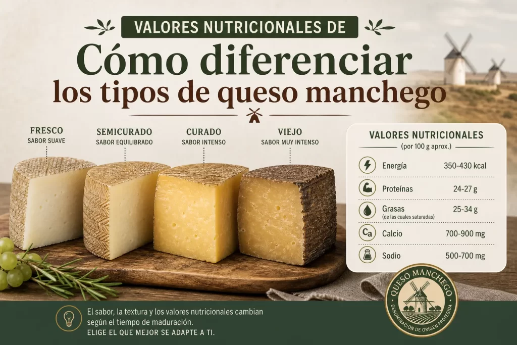 valores nutricionales de Cómo diferenciar los tipos de queso manchego
