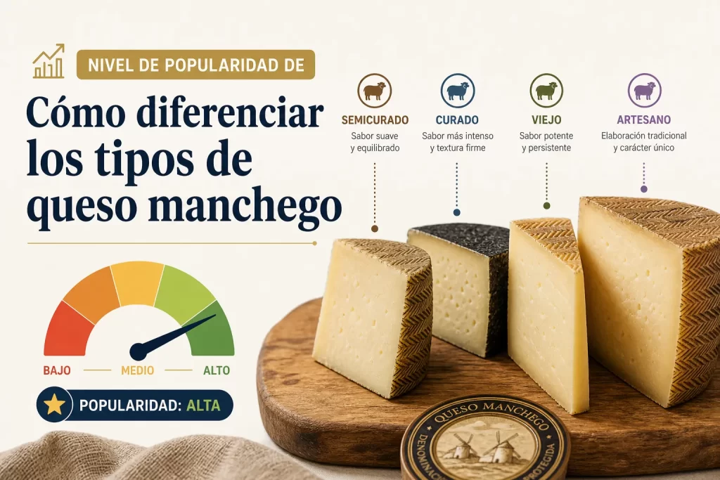 nivel de popularidad de Cómo diferenciar los tipos de queso manchego